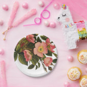 ヴィンテージバラビューティフルピンクボタニカル ペーパープレート (パーティー)