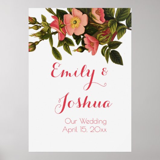 ヴィンテージバラビューティフルピンクボタニカル ポスター (正面)