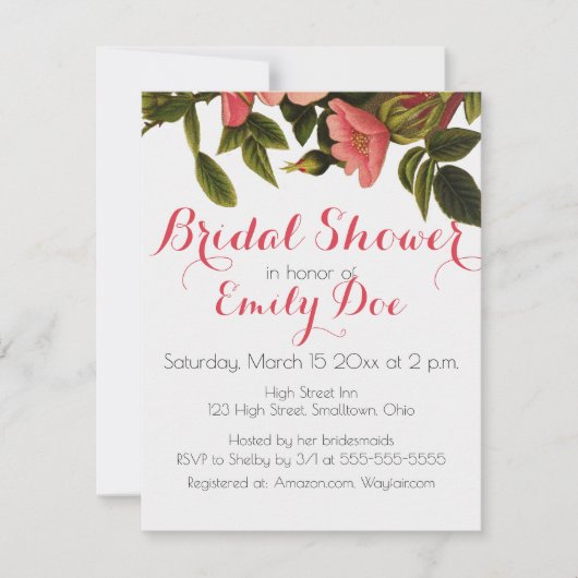 ヴィンテージバラビューティフルピンクボタニカル 招待状 (正面)