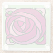 ヴィンテージバラピンクと緑の花柄 ガラスコースター (裏面)