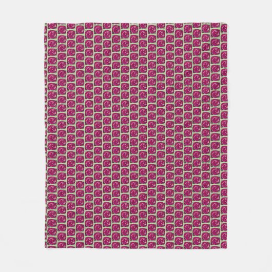 ヴィンテージバラピンクと緑の花柄 フリースブランケット (正面)