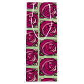 ヴィンテージバラピンクと緑の花柄 ワインギフトバッグ (裏面)