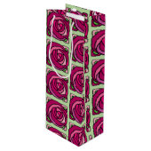 ヴィンテージバラピンクと緑の花柄 ワインギフトバッグ (正面アングル)