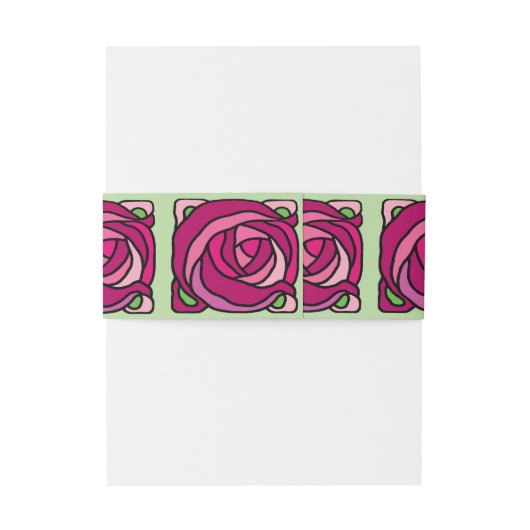 ヴィンテージバラピンクと緑の花柄 招待状ベリーバンド (裏面例)