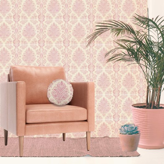 ヴィンテージバラピンクダマスク ラウンドクッション