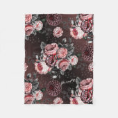 ヴィンテージバラピンクパープルとブラックパターン フリースブランケット (正面)