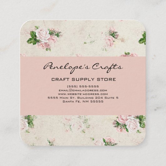 ヴィンテージバラピンクフローラスクエア名刺 スクエア名刺 (裏面)