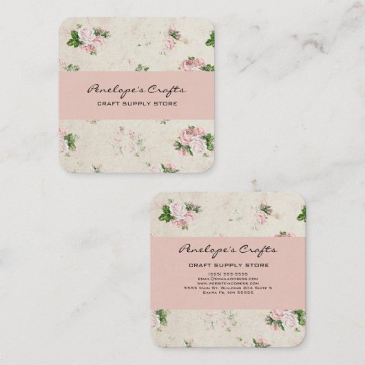 ヴィンテージバラピンクフローラスクエア名刺 スクエア名刺 (正面/裏面)
