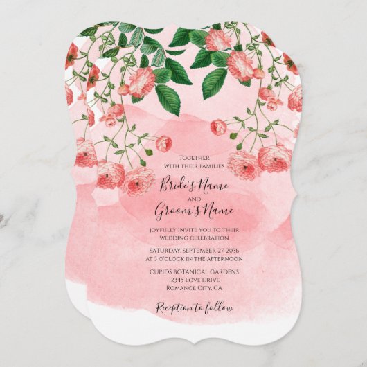ヴィンテージバラピンクフローラボ結婚タニカル 招待状 (正面/裏面)