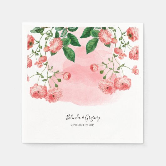 ヴィンテージバラピンクフローラボ結婚タニック スタンダードカクテルナプキン (正面)
