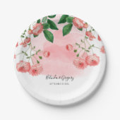 ヴィンテージバラピンクフローラボ結婚タニック ペーパープレート (正面)