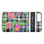 ヴィンテージバラピンクブラック/ホワイトプレイドモノグラムの Case-Mate iPhoneケース (裏面(横))