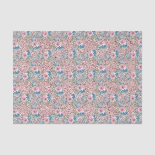 ヴィンテージバラピンクブルーシャイニーピンク背景 薄葉紙 (正面)