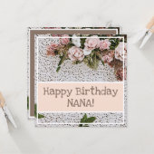 ヴィンテージバラピンクブーケクロチェットラブル誕生日 カード (正面/裏面インサイチュ)