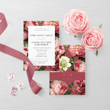 ヴィンテージバラピンク赤面クラシック結婚式招待状