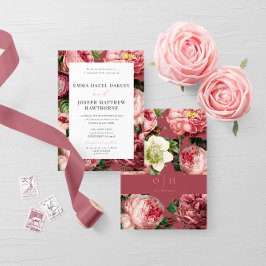 ヴィンテージバラピンク赤面クラシック結婚式招待状 招待状