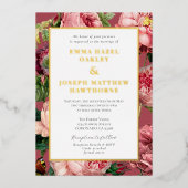 ヴィンテージバラピンク赤面結婚クラシック 箔招待状 (正面)