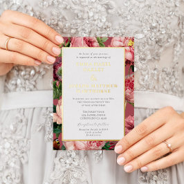 ヴィンテージバラピンク赤面結婚クラシック 箔招待状