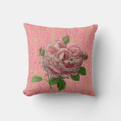 ヴィンテージバラピンク金ゴールドダマスク クッション (正面)
