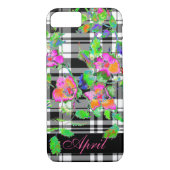 ヴィンテージバラピンク – 黒/白の格子縞モノグラムの- Case-Mate iPhoneケース (裏面)