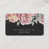 ヴィンテージバラピーチウォーターカラーピーニーフローラダーク 名刺 (正面)