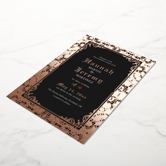 ヴィンテージバラフォイルエレガントレースブラックフォイル 箔招待状 (回転した状態)