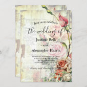 ヴィンテージバラフォトQRコー結婚ド 招待状 (正面/裏面)