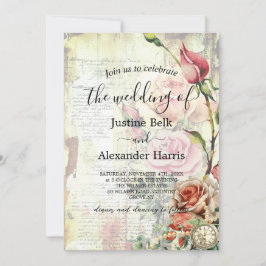 ヴィンテージバラフォトQRコー結婚ド 招待状