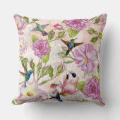 ヴィンテージバラフラワーズハミングバーズパターン クッション (正面)