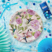 ヴィンテージバラフラワーズハミングバーズパターン ペーパープレート (パーティー)