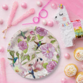 ヴィンテージバラフラワーズハミングバーズパターン ペーパープレート (パーティー)