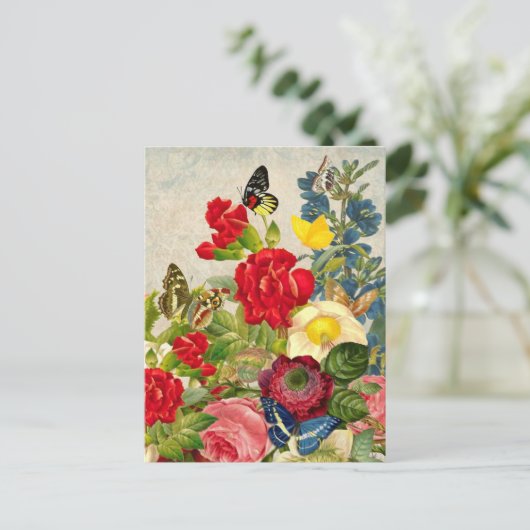 ヴィンテージバラフラワーバタフ絵を描ィーズ ポストカード (スタンド正面)