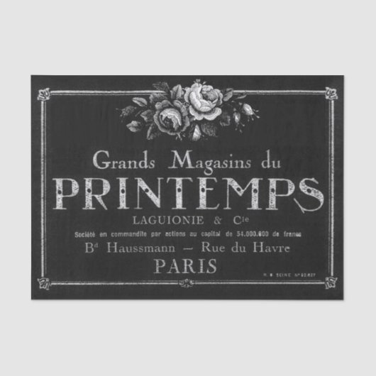 ヴィンテージバラフランスのタイポグラフィブラックデクページ 薄葉紙 (正面)