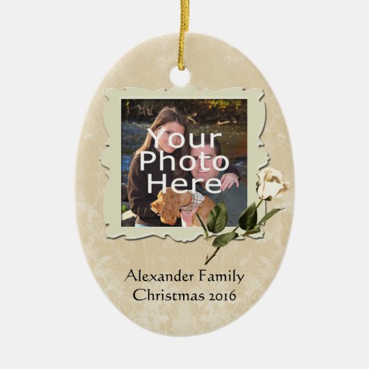 ヴィンテージバラフレーム写真クリスマスオーナメント セラミックオーナメント (正面)