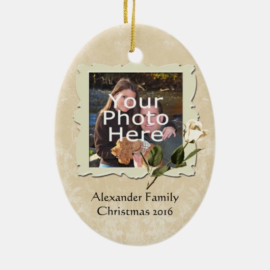 ヴィンテージバラフレーム写真クリスマスオーナメント セラミックオーナメント (裏面)