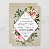 ヴィンテージバラフローラの緑の結婚式招待状 招待状 (正面/裏面)