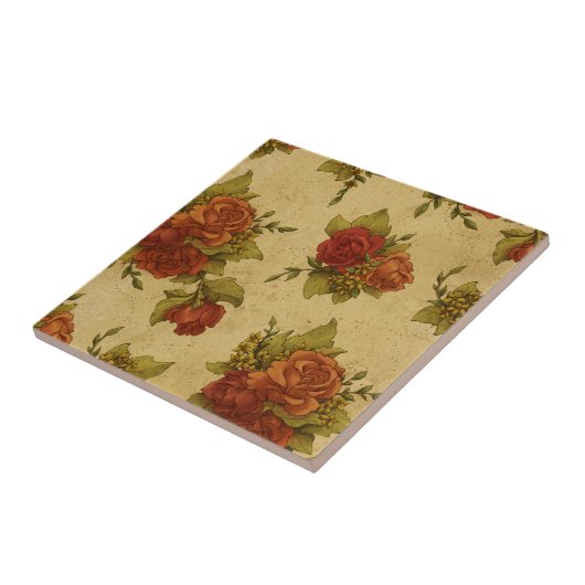 ヴィンテージバラフローラウォ動揺してールペーパーレッドローズ タイル (側面)