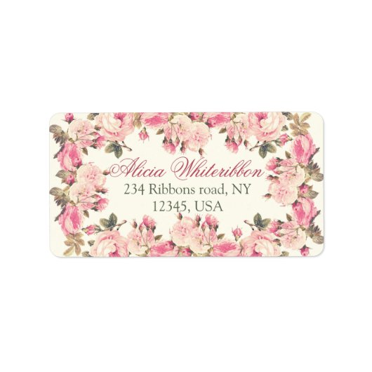 ヴィンテージバラフローラパーソナライズされた住所 シール (正面)