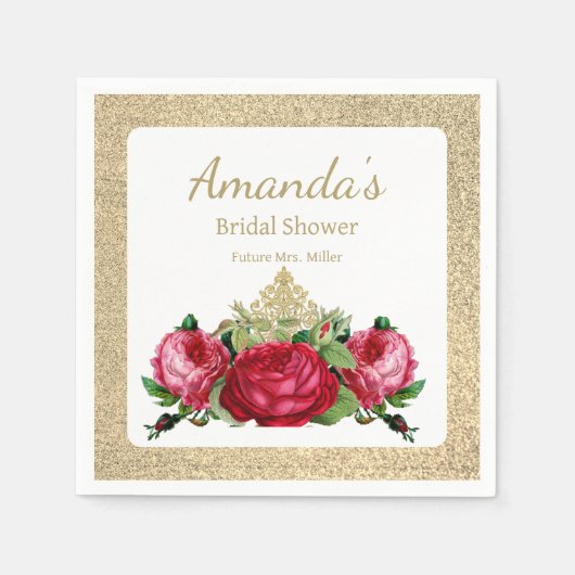 ヴィンテージバラフローラブライダルシャワーパーティー スタンダードカクテルナプキン (正面)