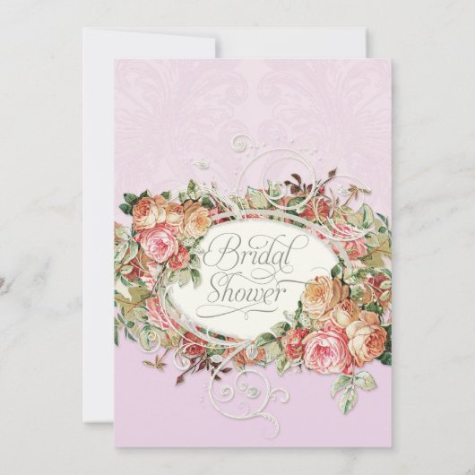 ヴィンテージバラフローラブーケパーソナルブライダルシャワー 招待状 (裏面)