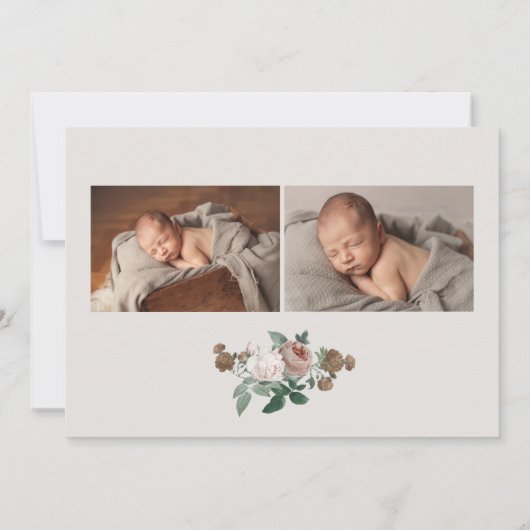 ヴィンテージバラフローラベビー写真誕生のお知らせ 招待状 (裏面)