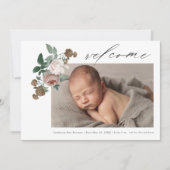 ヴィンテージバラフローラベビー写真誕生のお知らせ 招待状 (正面)