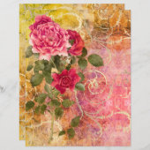 ヴィンテージバラフローラレッドピンク金ゴールドダマスク (正面/裏面)