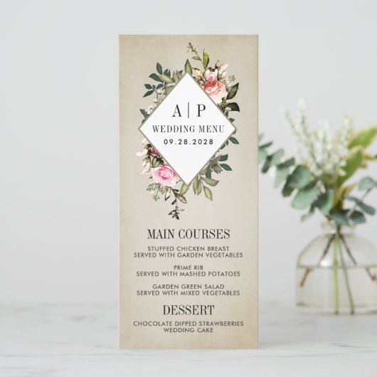 ヴィンテージバラフローラ結婚グリーナリーのメニューカード メニュー (スタンド正面)