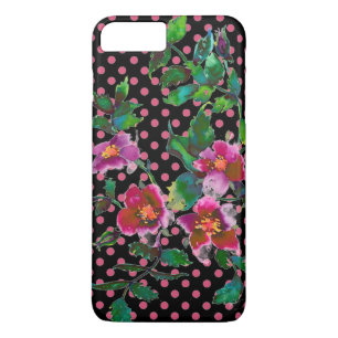 ヴィンテージバラブラックとマルサラ・ポルカ・ドット iPhone 8 PLUS/7 PLUSケース