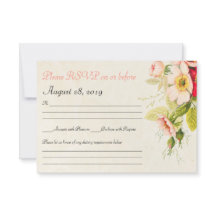 ヴィンテージバラブーケフローラウェディングRSVPカード