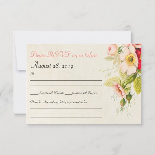 ヴィンテージバラブーケフローラウェディングRSVPカード 出欠カード (正面)