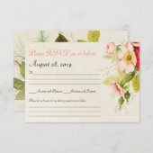 ヴィンテージバラブーケフローラウェディングRSVPカード 出欠カード (正面/裏面)