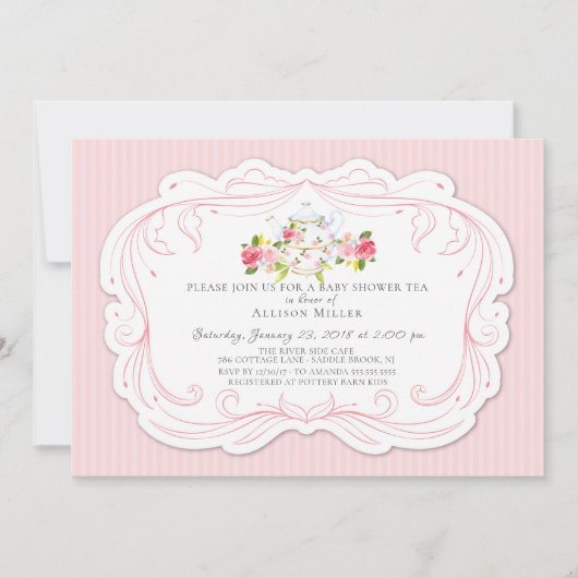 ヴィンテージバラベビーシャワーティーパーティの招待状 招待状 (正面)