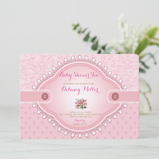 ヴィンテージバラベビーシャワーティーパーティの招待状 招待状 (スタンド正面)